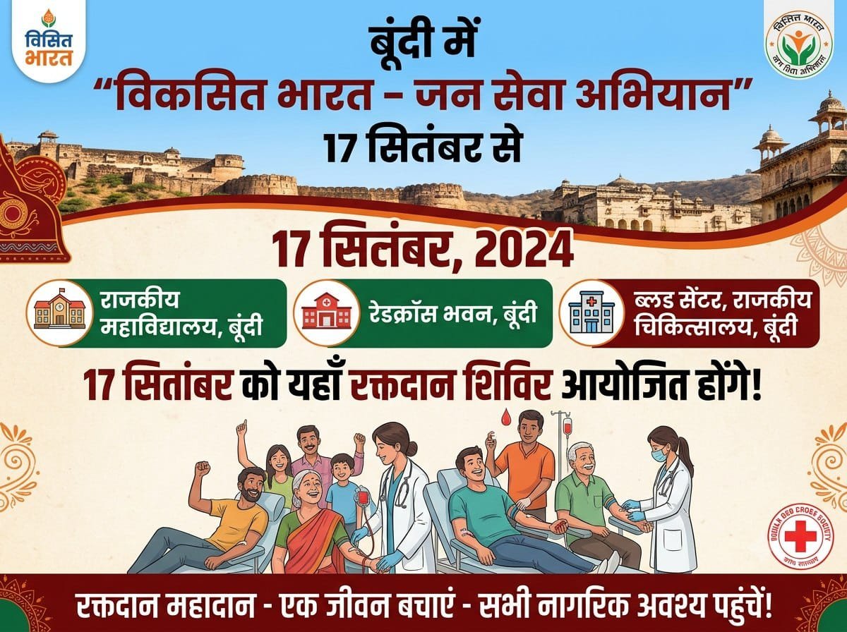 बूंदी में 17 सितंबर से ‘विकसित भारत-जन सेवा अभियान’, तीन संस्थानों में रक्तदान शिविर