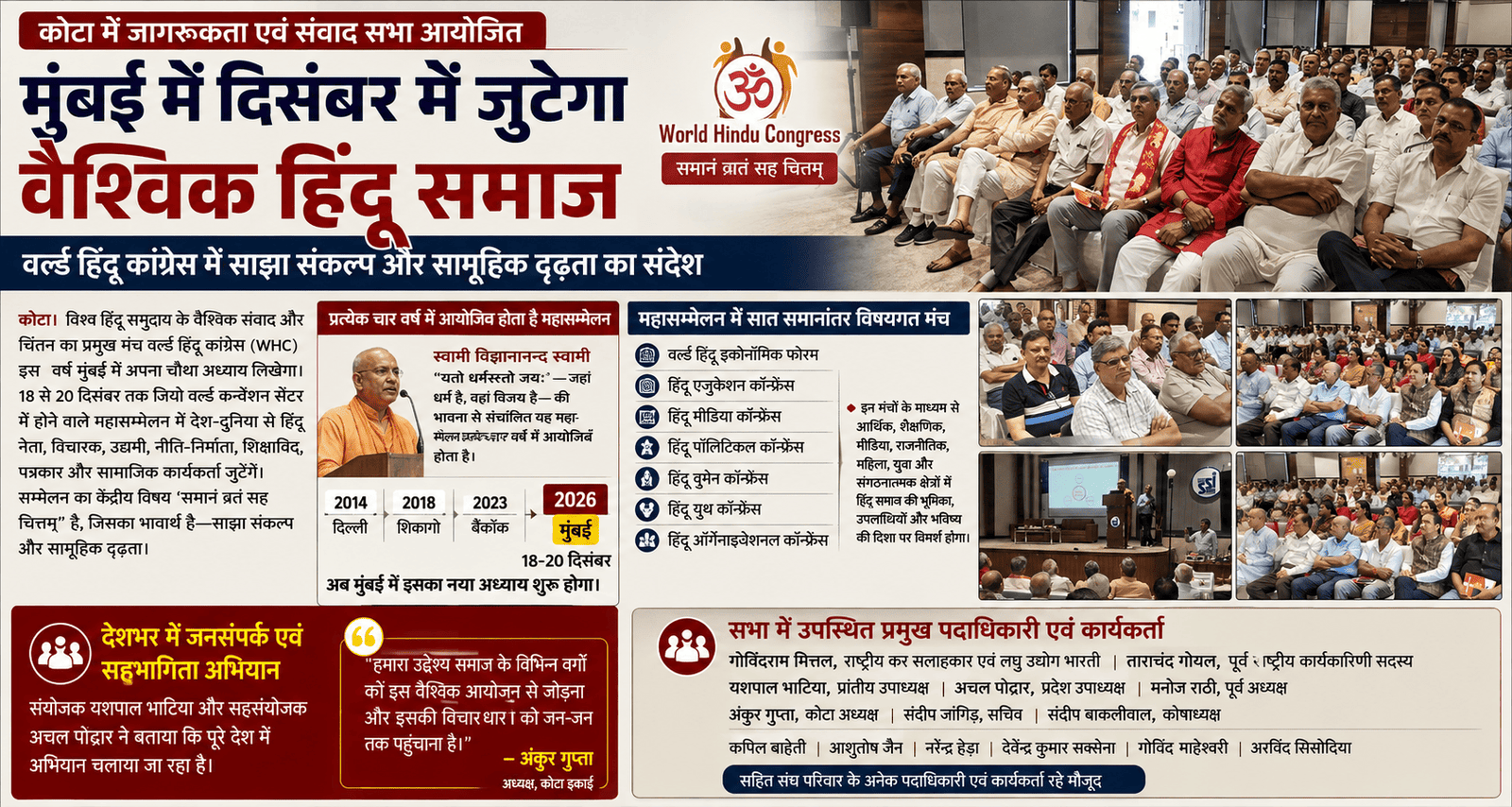 मुंबई में दिसंबर में जुटेगा वैश्विक हिंदू समाज, वर्ल्ड हिंदू कांग्रेस में साझा संकल्प और सामूहिक दृढ़ता का संदेश